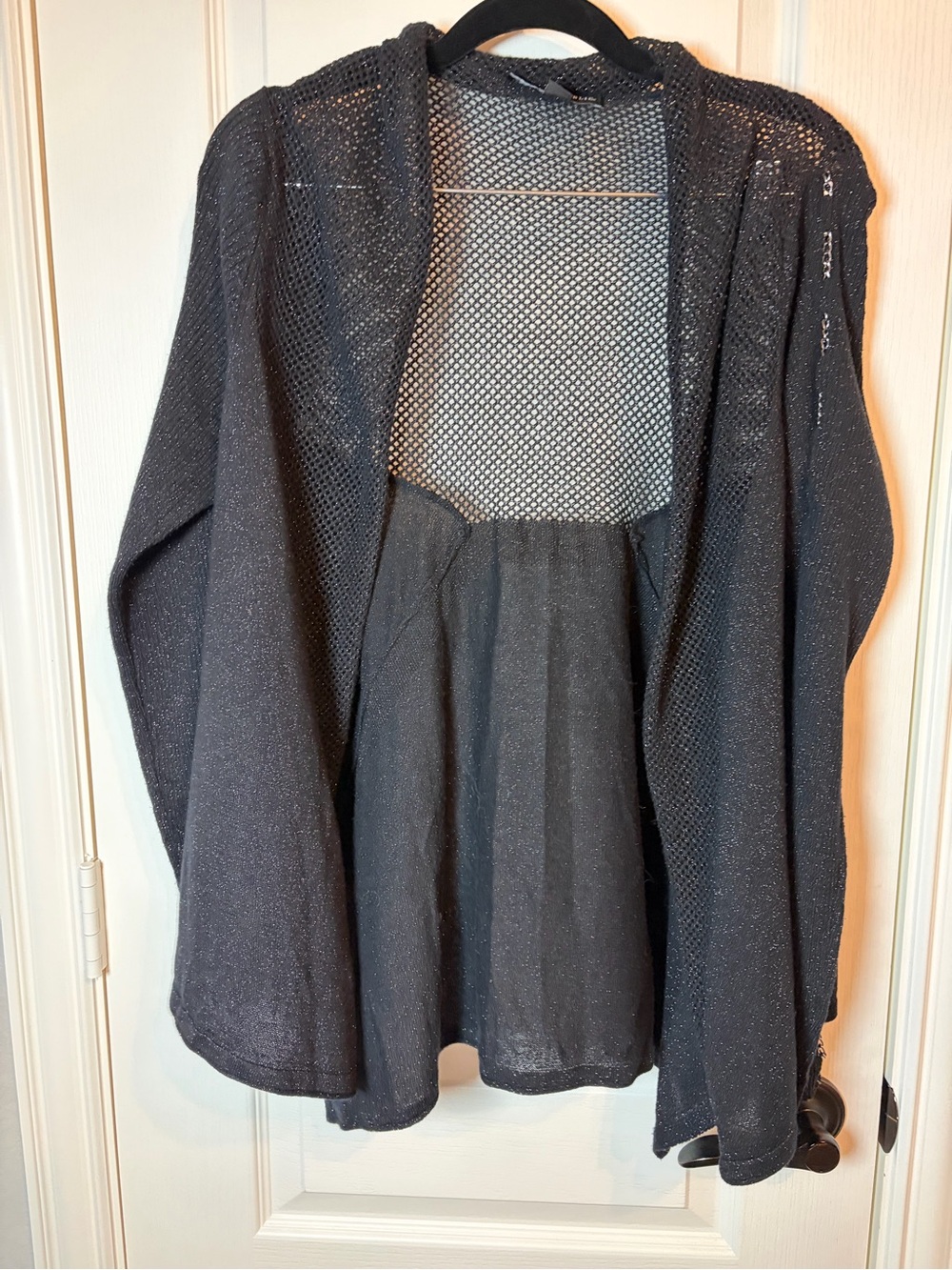 Rock & Republic Black Metallic Open Knit Cardigan Silver Chain Sleeve Medium